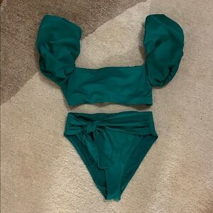 Agua Bendita Emerald Green Puff Sleeve Bikini